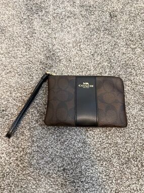 Coach Brown and Black Leather Wristlet